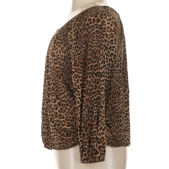 MICHAEL Michael Kors Pullover Leopard Print Peasant Top Blouse Size XL - Picture 5 of 10